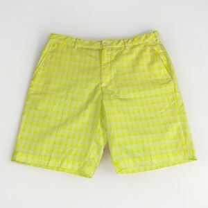 Walter Hagen Plain Brush Stroke Plaid Golf Shorts Neon‎ Yellow Men's Size 36